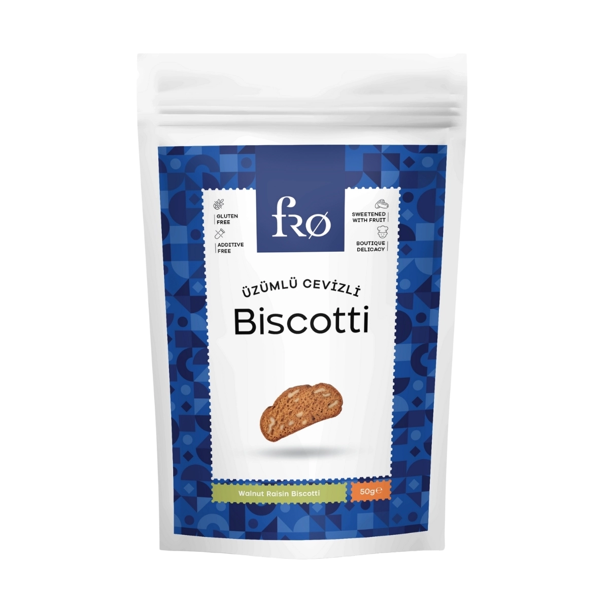FRO Üzümlü Cevizli Biscotti Kurabiye Sağlıklı Atıştırmalık Lif Kaynağı 50gr