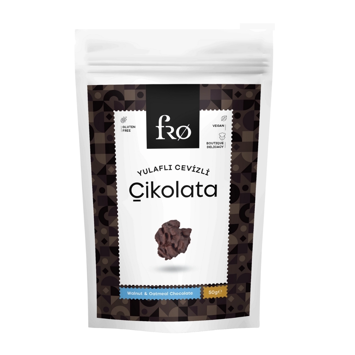 FRO Yulaflı Cevizli Çikolata Vegan Glutensiz Şekersiz Sağlıklı Atıştırmalık
