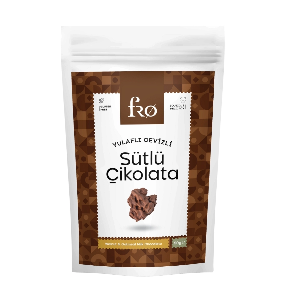 FRO Yulaflı Cevizli Sütlü Çikolata Glutensiz Sağlıklı Atıştırmalık 50gr